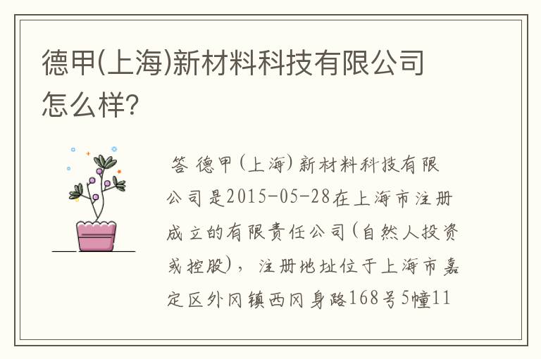 德甲(上海)新材料科技有限公司怎么样？