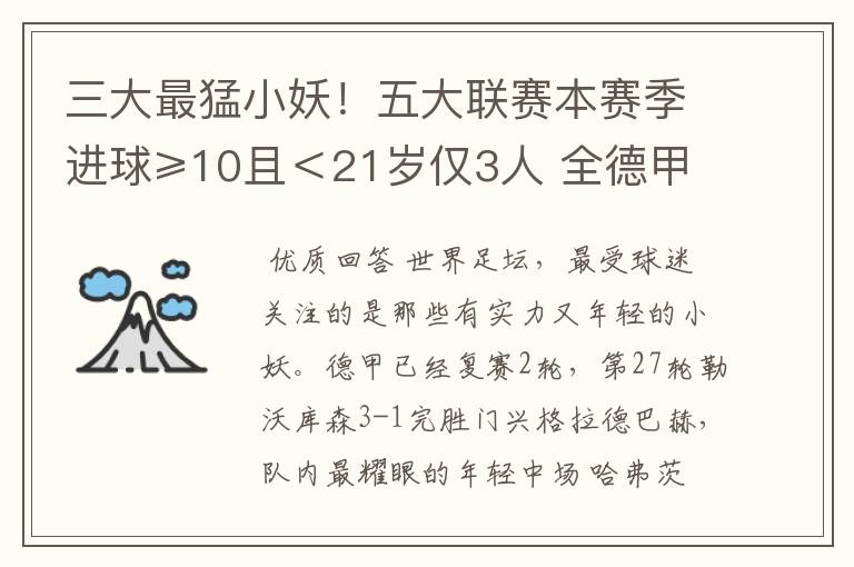 三大最猛小妖！五大联赛本赛季进球≥10且＜21岁仅3人 全德甲制造