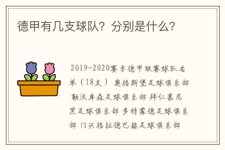 德甲有几支球队？分别是什么？