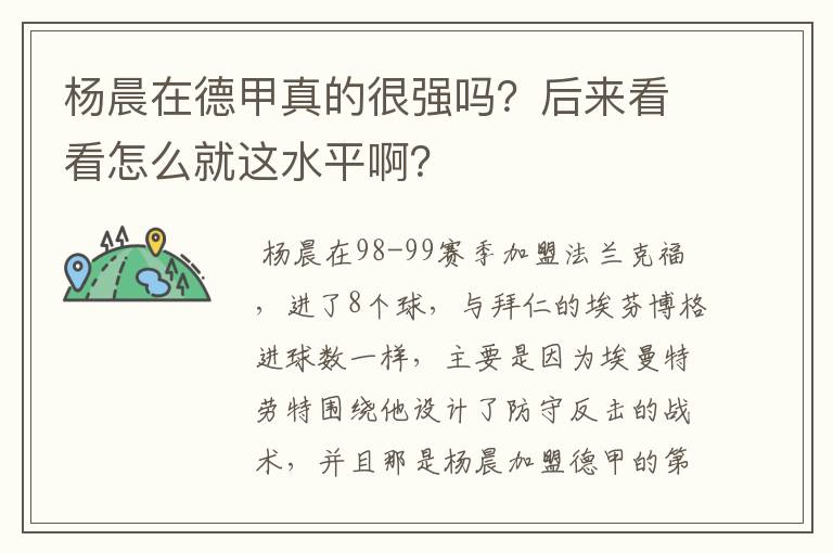 杨晨在德甲真的很强吗？后来看看怎么就这水平啊？