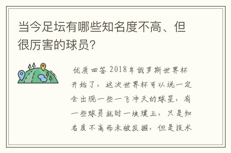 当今足坛有哪些知名度不高、但很厉害的球员？