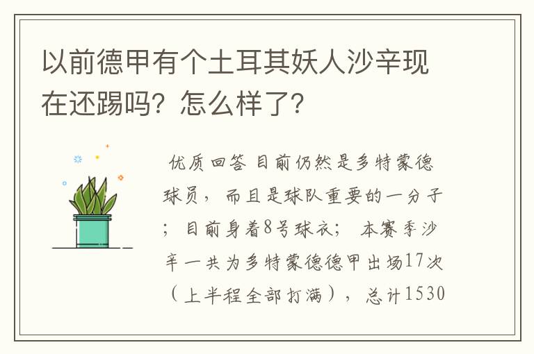 以前德甲有个土耳其妖人沙辛现在还踢吗？怎么样了？