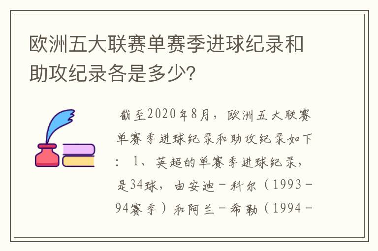 欧洲五大联赛单赛季进球纪录和助攻纪录各是多少？