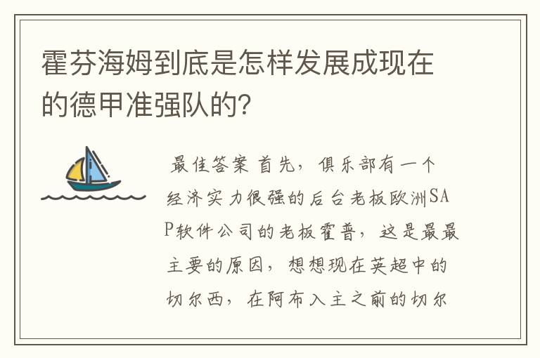 霍芬海姆到底是怎样发展成现在的德甲准强队的？