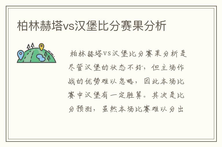 柏林赫塔vs汉堡比分赛果分析