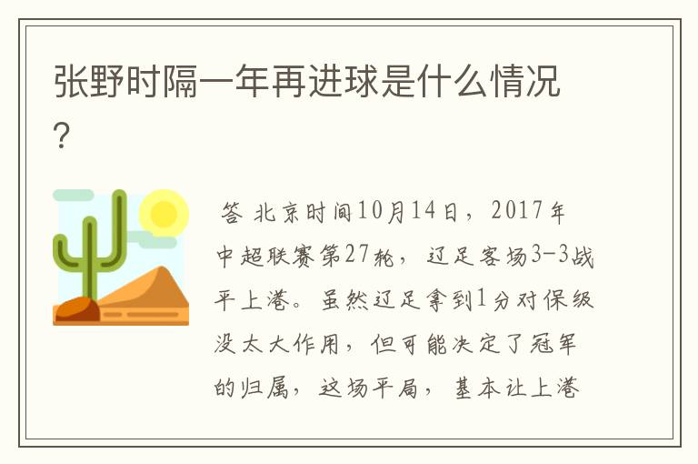 张野时隔一年再进球是什么情况？