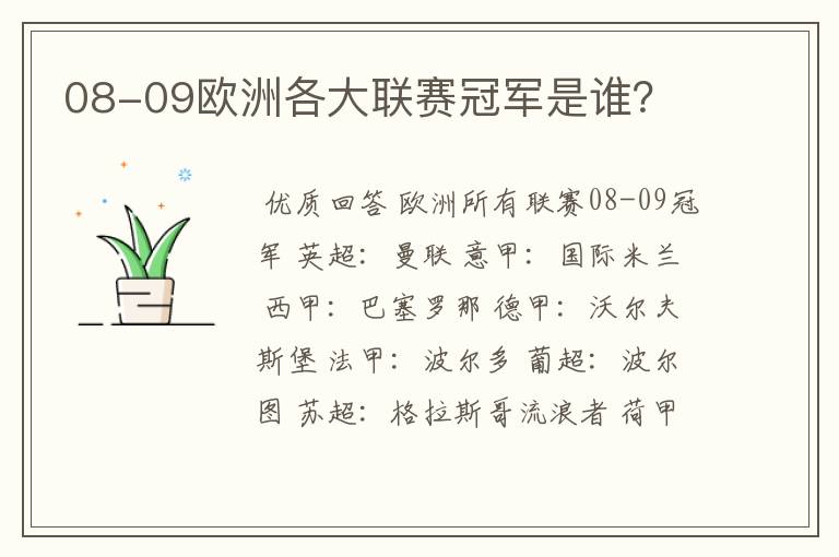 08-09欧洲各大联赛冠军是谁？