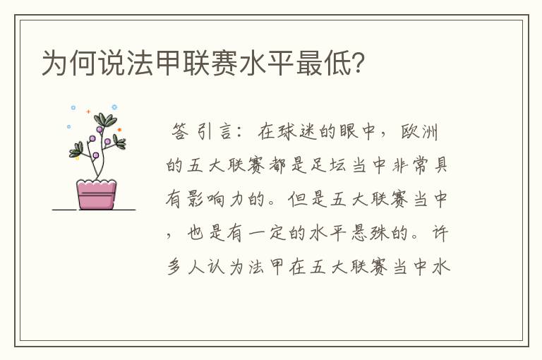 为何说法甲联赛水平最低？