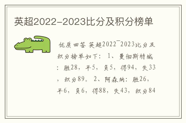 英超2022-2023比分及积分榜单