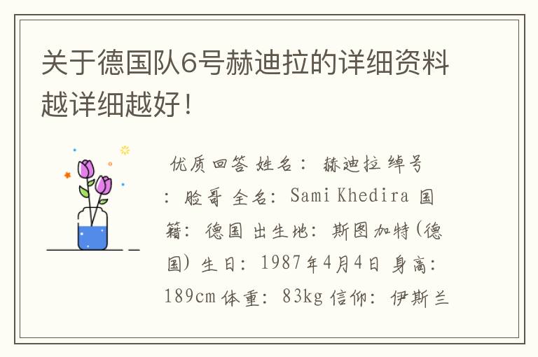 关于德国队6号赫迪拉的详细资料越详细越好！