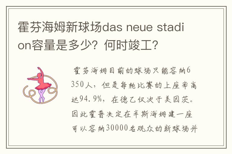 霍芬海姆新球场das neue stadion容量是多少？何时竣工？