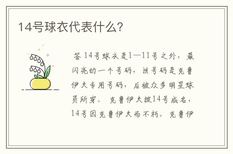 14号球衣代表什么？