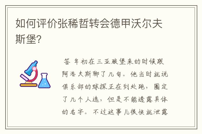 如何评价张稀哲转会德甲沃尔夫斯堡？