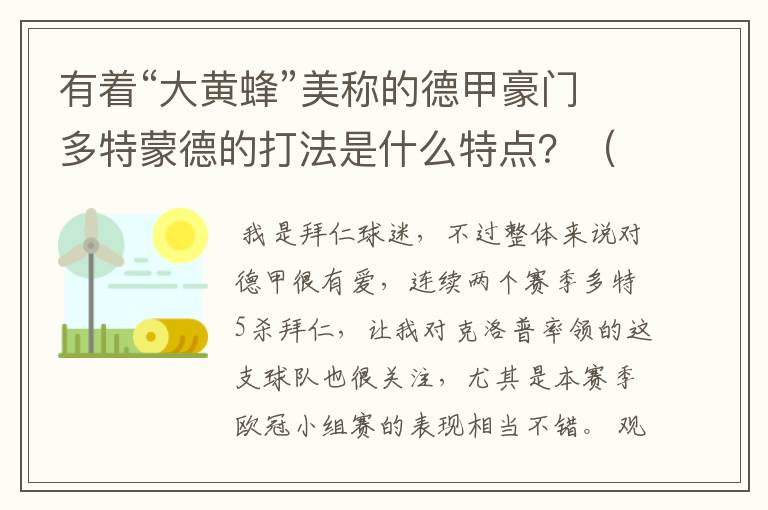 有着“大黄蜂”美称的德甲豪门多特蒙德的打法是什么特点？（请多特蒙德资深球迷回答）