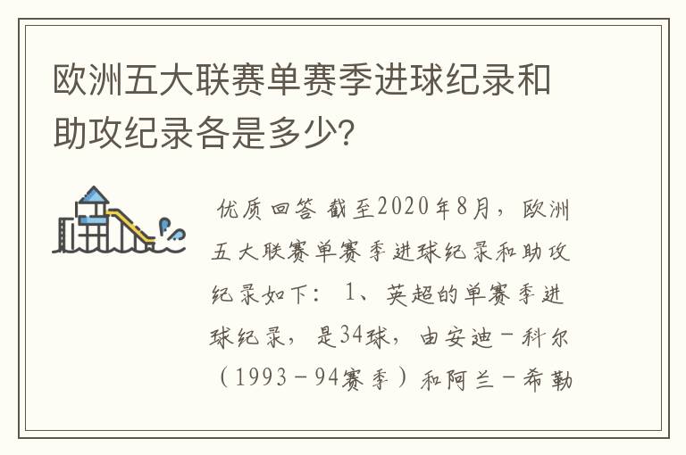 欧洲五大联赛单赛季进球纪录和助攻纪录各是多少？