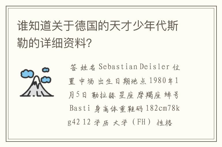 谁知道关于德国的天才少年代斯勒的详细资料？