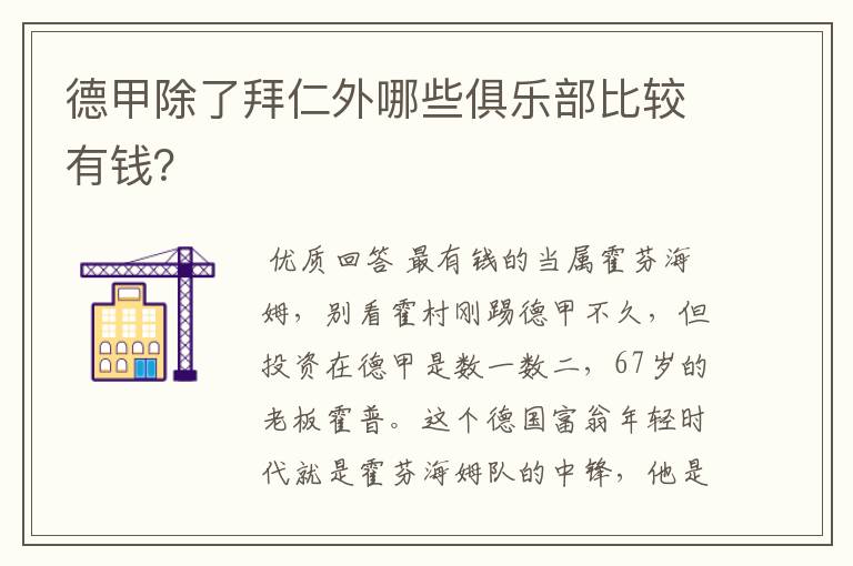 德甲除了拜仁外哪些俱乐部比较有钱？