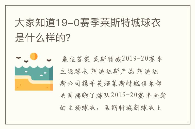 大家知道19-0赛季莱斯特城球衣是什么样的？