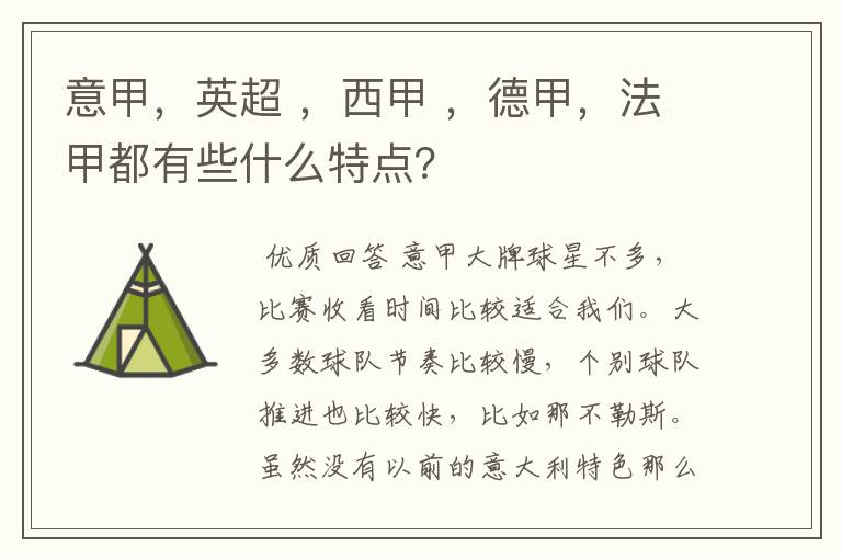 意甲，英超 ，西甲 ，德甲，法甲都有些什么特点？