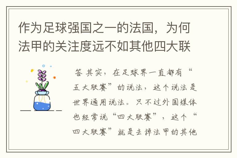 作为足球强国之一的法国，为何法甲的关注度远不如其他四大联赛？