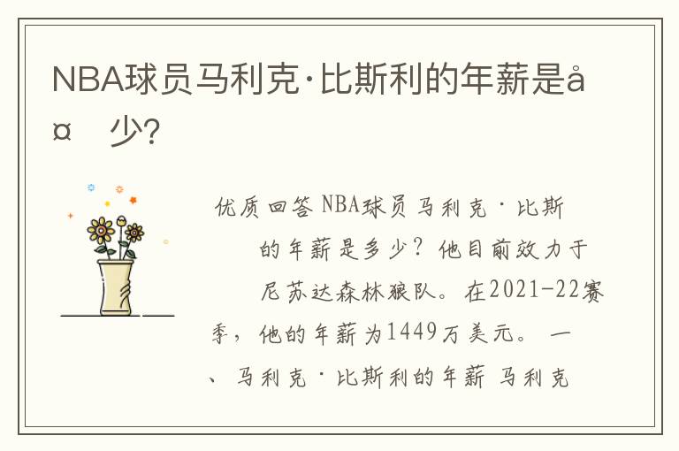 NBA球员马利克·比斯利的年薪是多少？