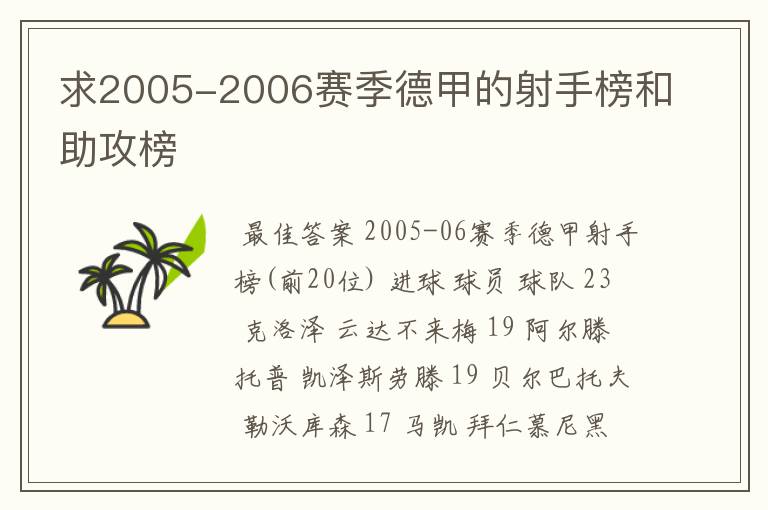 求2005-2006赛季德甲的射手榜和助攻榜