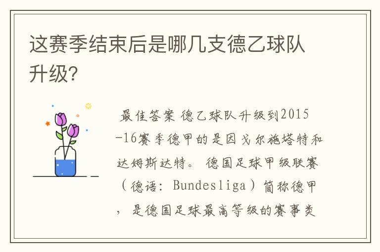 这赛季结束后是哪几支德乙球队升级？