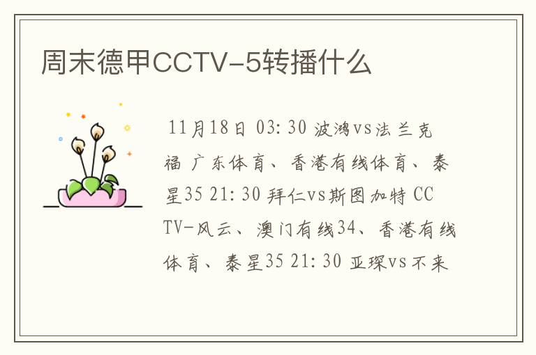 周末德甲CCTV-5转播什么