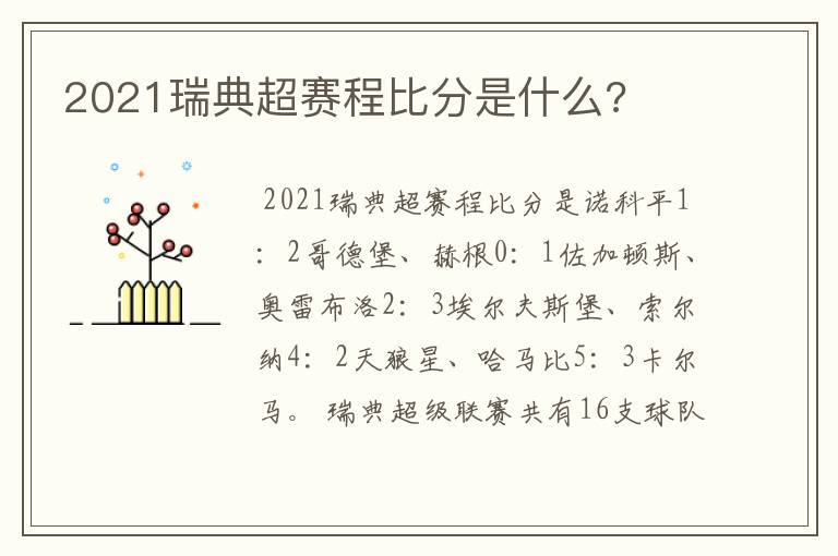 2021瑞典超赛程比分是什么?