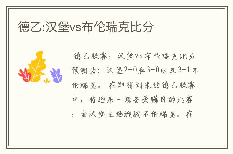 德乙:汉堡vs布伦瑞克比分