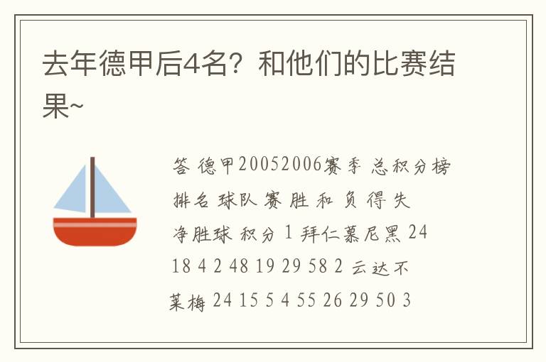 去年德甲后4名？和他们的比赛结果~