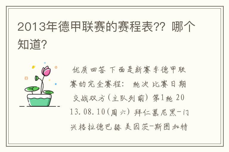 2013年德甲联赛的赛程表?？哪个知道？