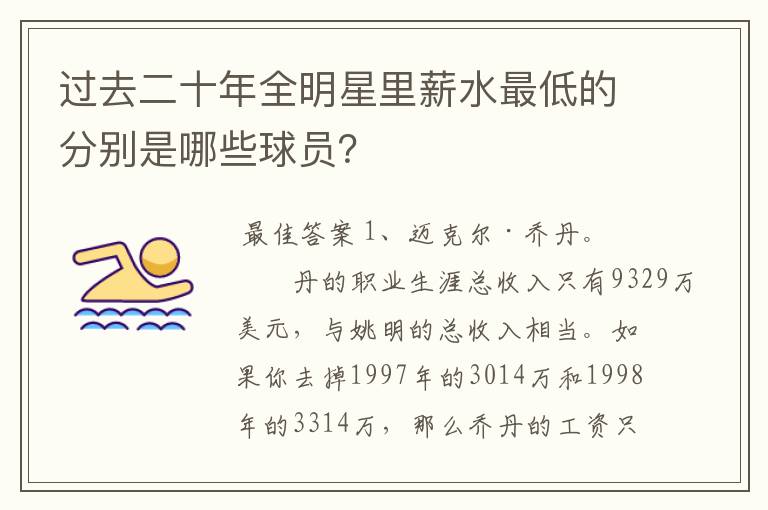 过去二十年全明星里薪水最低的分别是哪些球员？