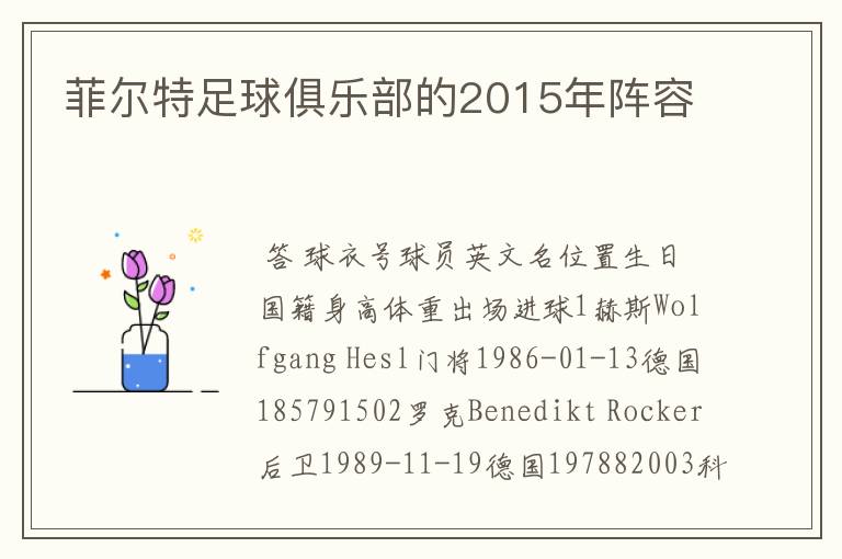 菲尔特足球俱乐部的2015年阵容