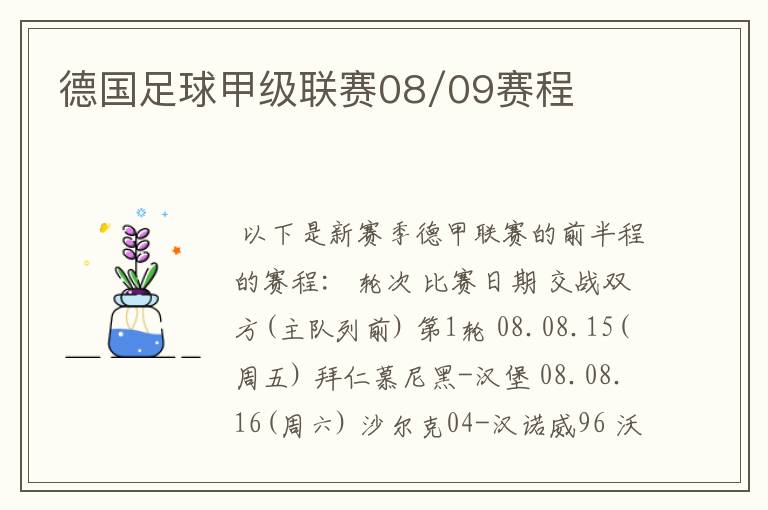 德国足球甲级联赛08/09赛程