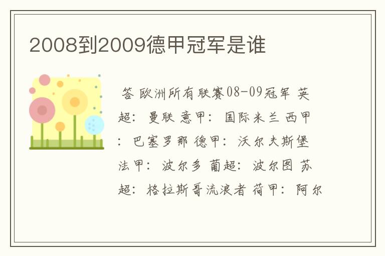 2008到2009德甲冠军是谁