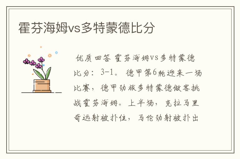 霍芬海姆vs多特蒙德比分