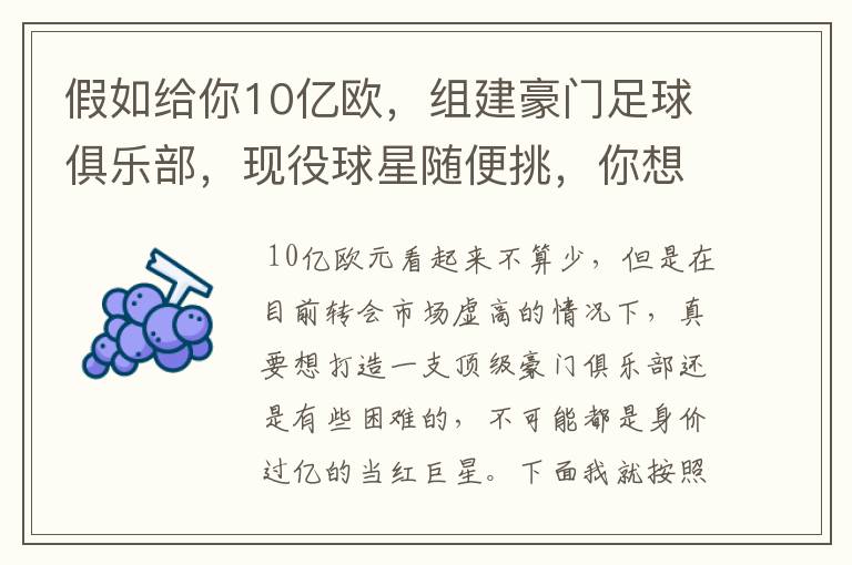 假如给你10亿欧，组建豪门足球俱乐部，现役球星随便挑，你想签约谁？