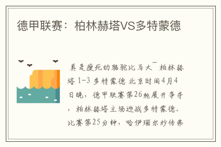 德甲联赛：柏林赫塔VS多特蒙德