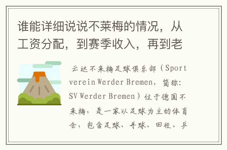 谁能详细说说不莱梅的情况，从工资分配，到赛季收入，再到老板情况以及球队历史。