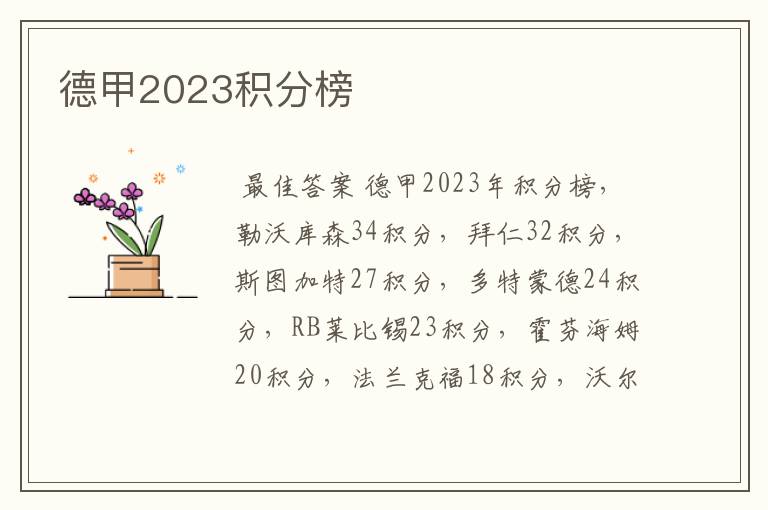 德甲2023积分榜