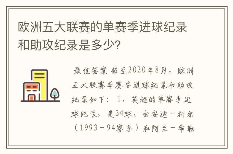 欧洲五大联赛的单赛季进球纪录和助攻纪录是多少？