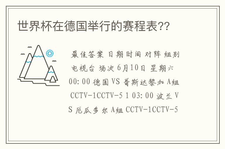 世界杯在德国举行的赛程表??