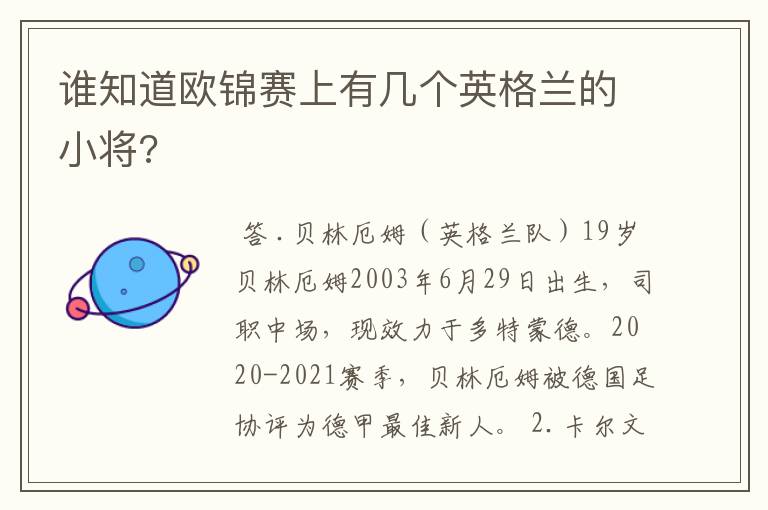 谁知道欧锦赛上有几个英格兰的小将?