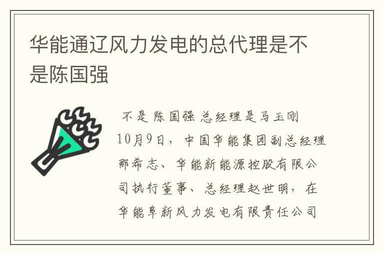 华能通辽风力发电的总代理是不是陈国强