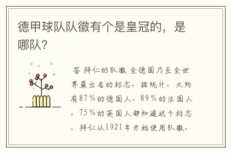 德甲球队队徽有个是皇冠的，是哪队？