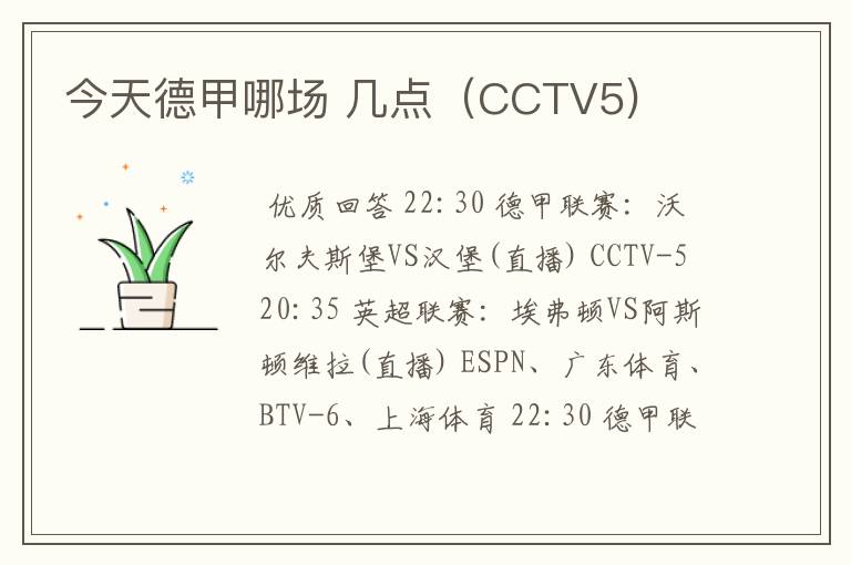 今天德甲哪场 几点（CCTV5)