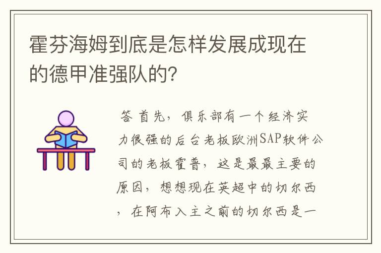 霍芬海姆到底是怎样发展成现在的德甲准强队的？