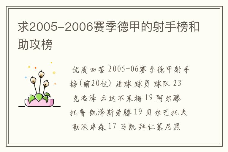 求2005-2006赛季德甲的射手榜和助攻榜