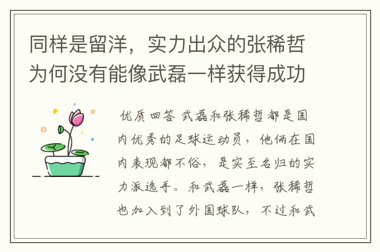 同样是留洋，实力出众的张稀哲为何没有能像武磊一样获得成功？